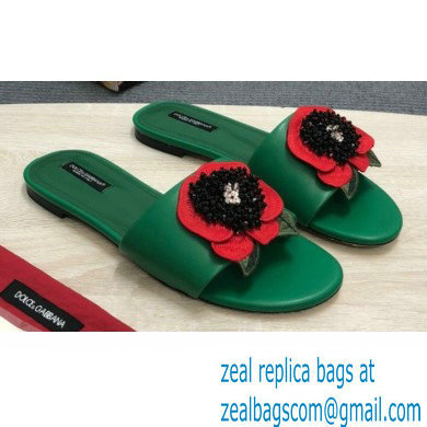 Dolce  &  Gabbana Black Red Roses Slides Green 2022